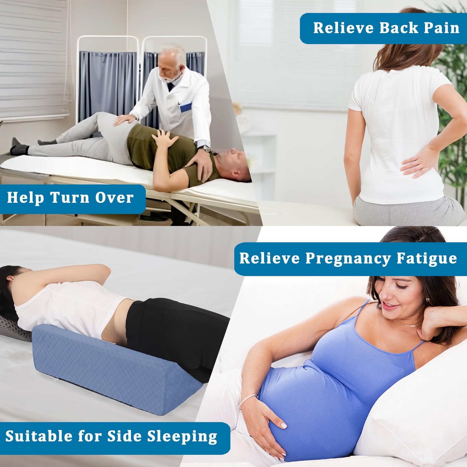 Jacobable Bed Wedge Pillow for Side Sleepers, Body 50*25*15.5CM, Light Blue