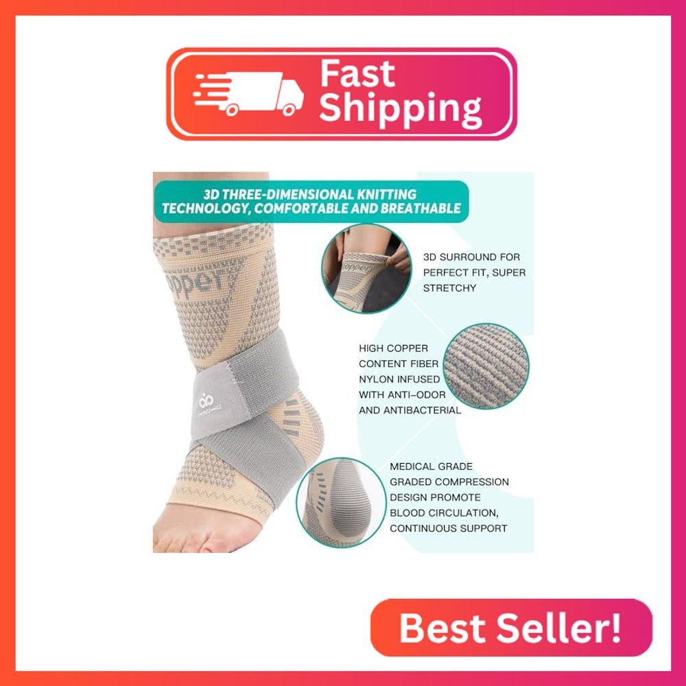 INDEEMAX Ankle Brace for Sprained Ankle Compression Sleeve, 2 Pack Copper Infuse