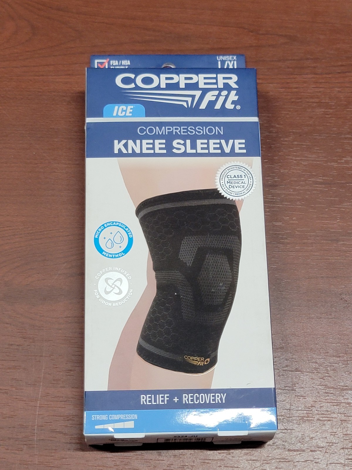 Copper Fit ICE Knee Sleeve L/XL Menthol Infused Compression Support Brace NEW
