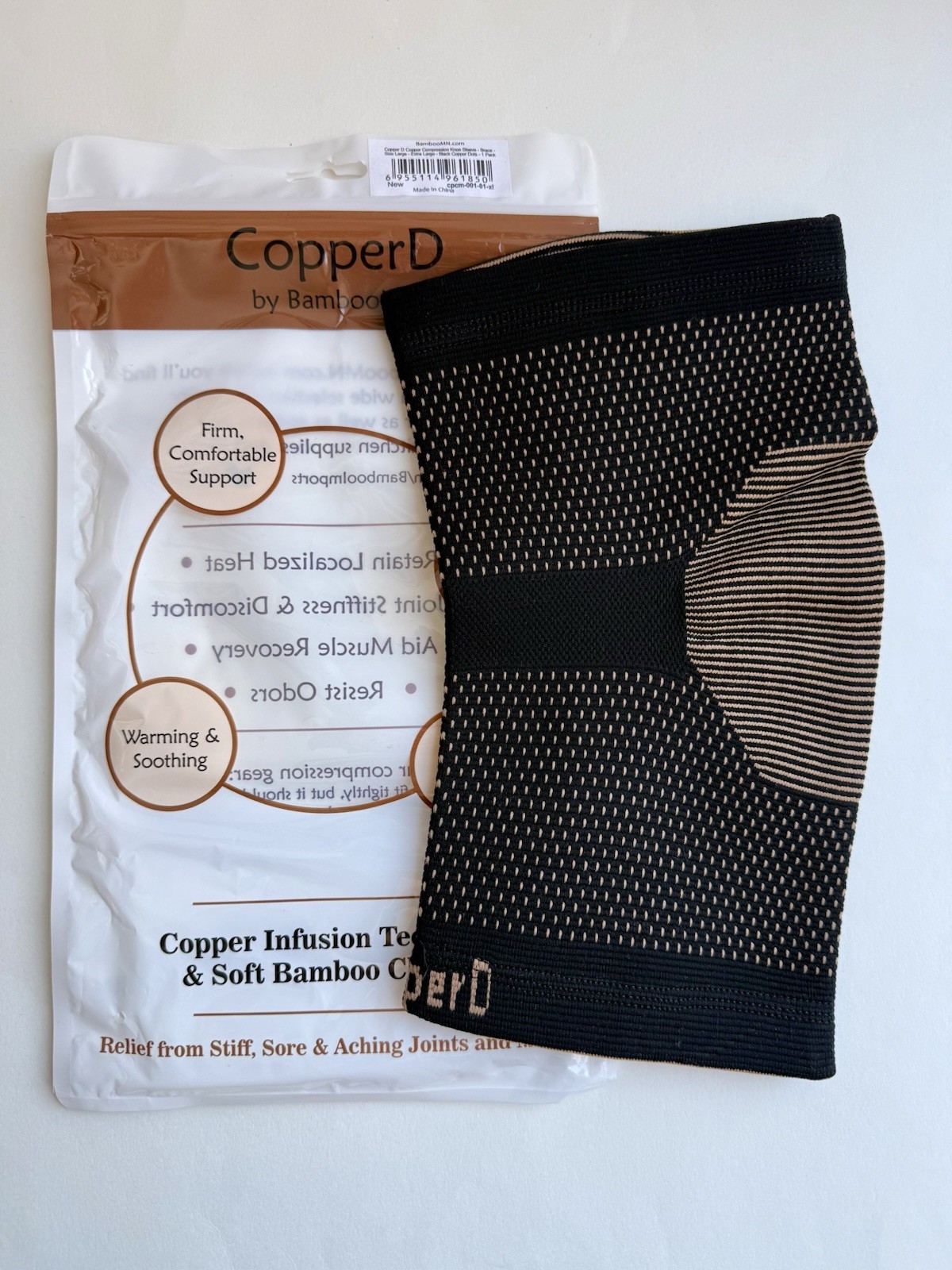 Copper D Compression Knee Sleeve by Bamboo MN – Extra Large – Brand New