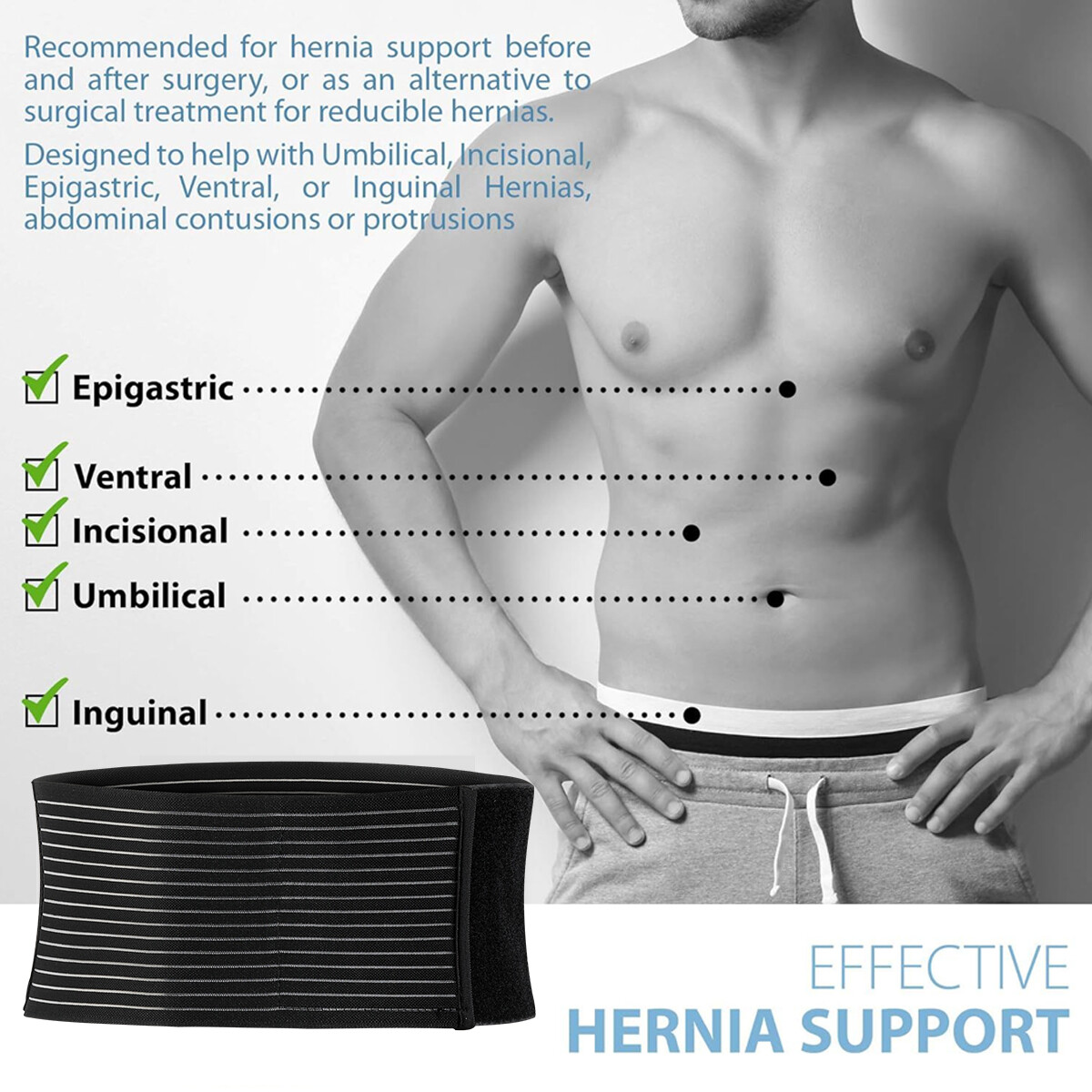 Umbilical Hernia Belt Abdominal Support Binder Brace with Hernia Support Pad US