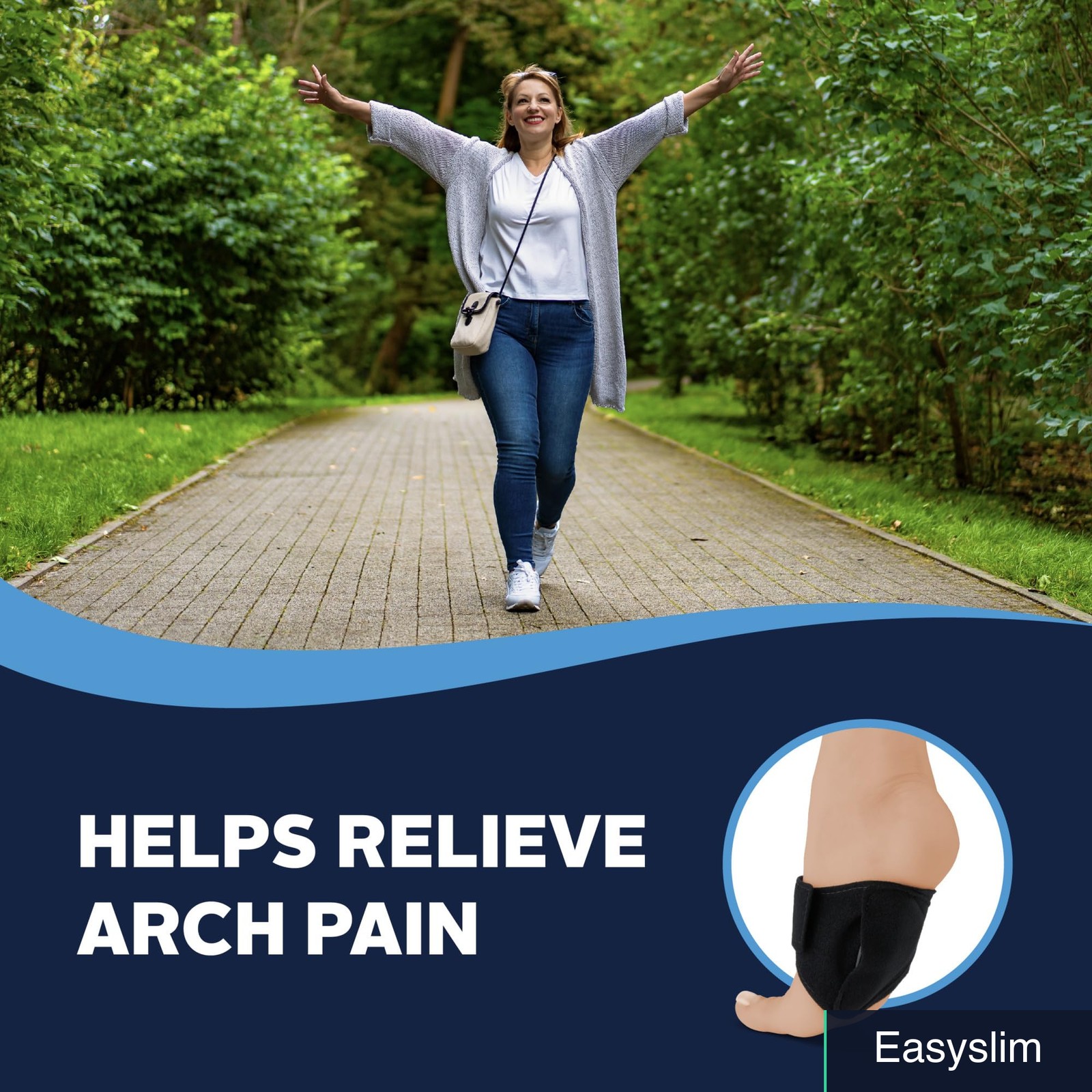Arch Support Wrap Adjustable Compression Gel Insert One Size Black