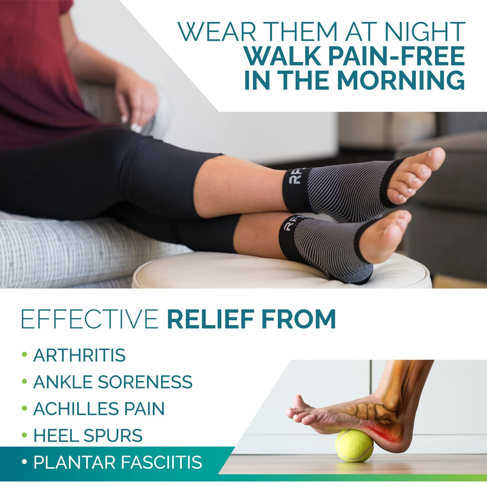 Plantar Fasciitis Compression Socks | Foot & Ankle Brace for Medium, Black