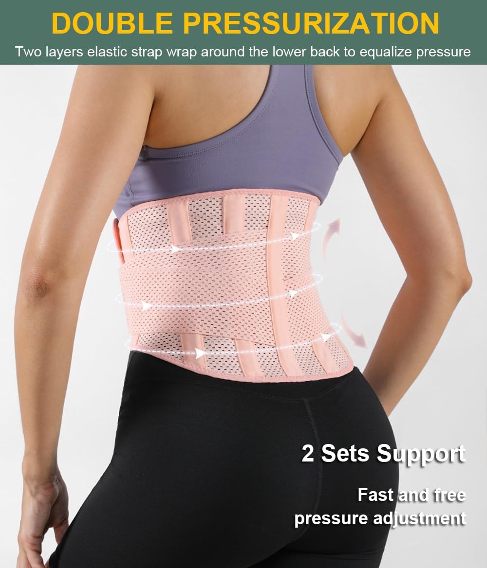 Lightweight Back Brace for Lower Pain Women Men, Adjustable Large, White