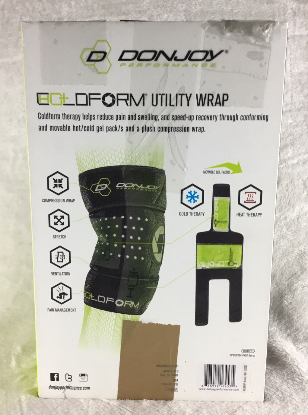 DonJoy Coldform Hot/Cold Therapy Utility Wrap Black ~ One Size Fits Most