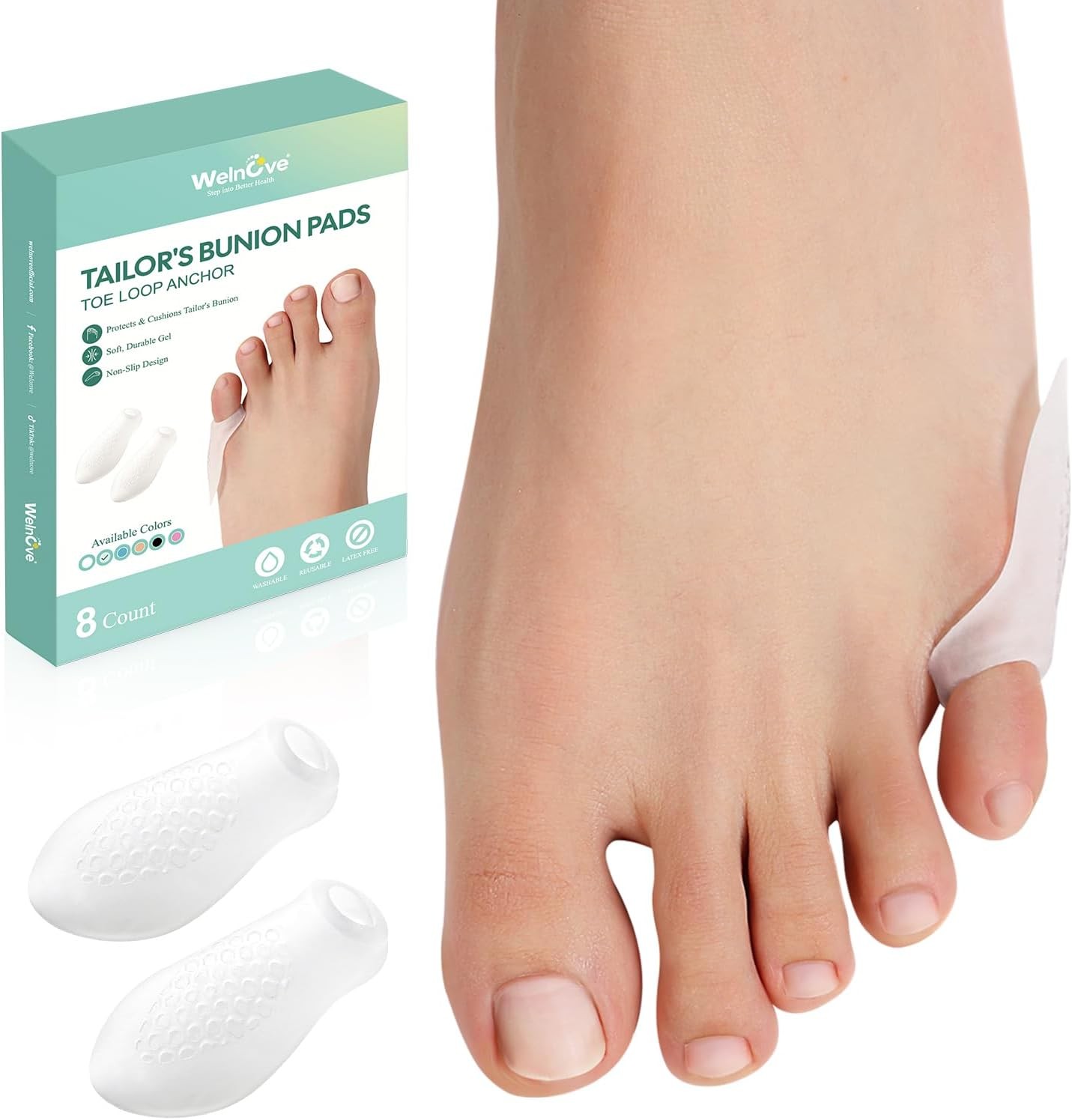 Welnove Tailor’s Bunion Corrector Pads – 8 Pack Pinky Toe Regular Pads, Clear