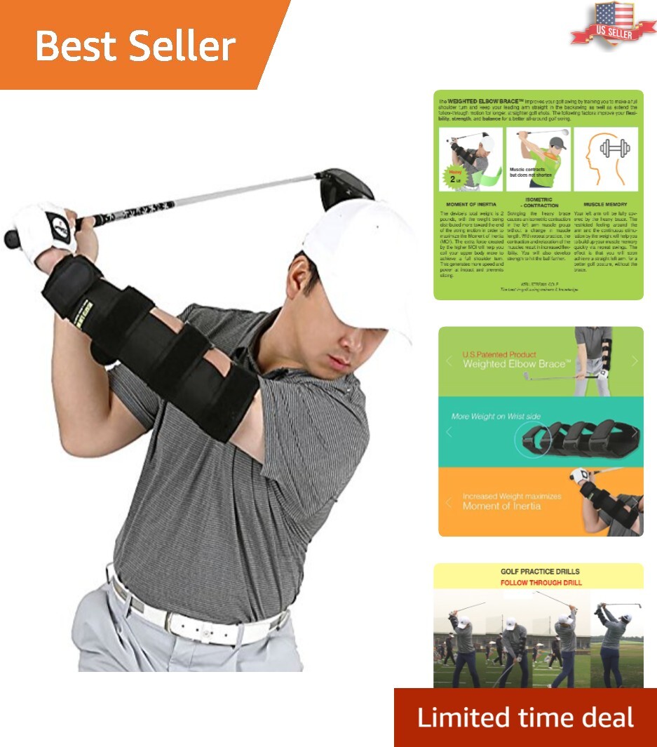 Golf Swing Improvement Tool – Patented 2 lb Weighted Elbow Brace for Precision