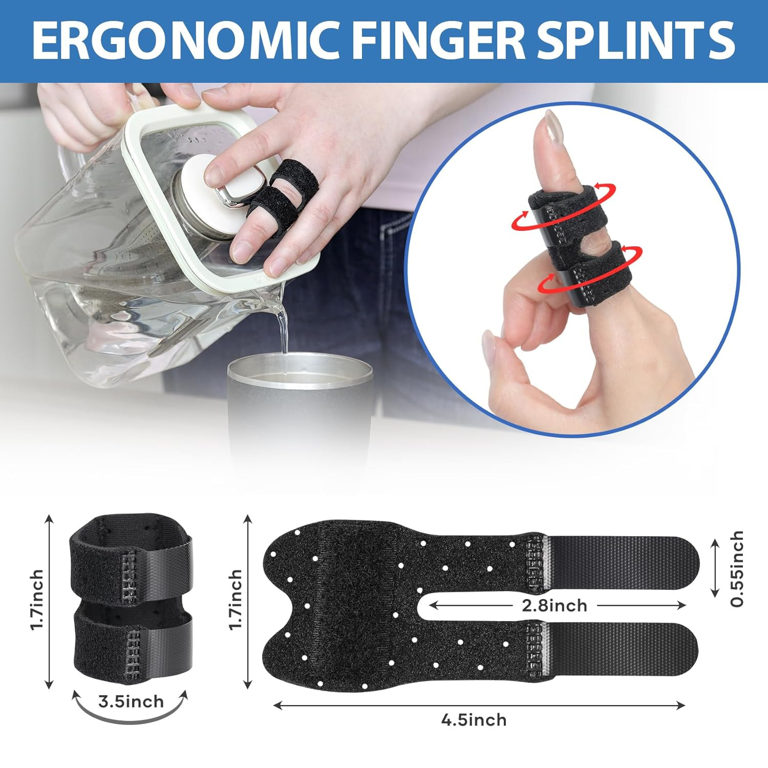 5 PCS Breathable Trigger Finger Splint, Adjustable Finger Brace, Thumb Brace for