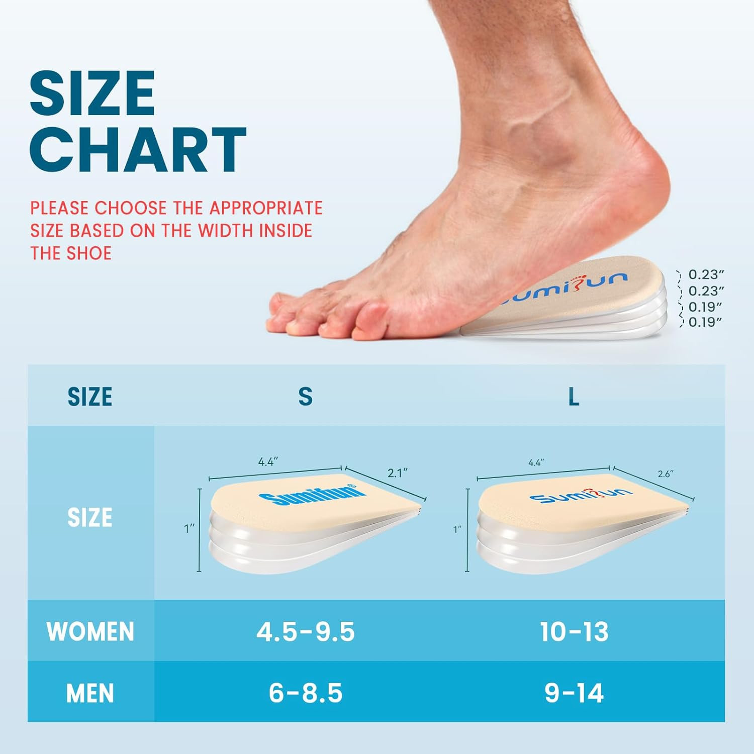 Heel Lift, 4-Layer 1 Inch Gel Shoe Lifts for Women Uneven Legs, Adjustable Ortho