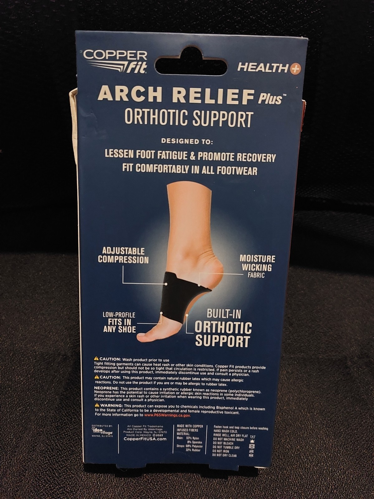 Copper Fit Health Unisex Arch Relief Plus with Built-In Orthotic Support – Black