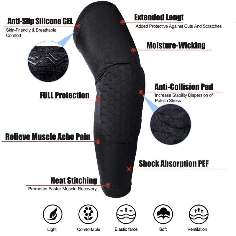 Compression Sleeves Long Knee Pads Brace Support Protector Basketball Sports Gym