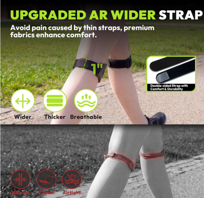 HANDBODE Patellar Tendon Support Strap, Silicone Knee Brace for men women, Adjus