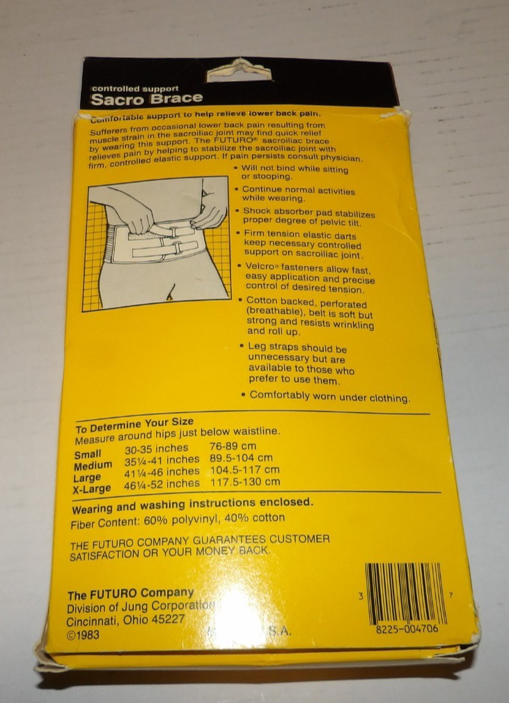 FUTURO Sacro Brace Controlled Support – X-Large – NEW IN BOX- Vintage 1983