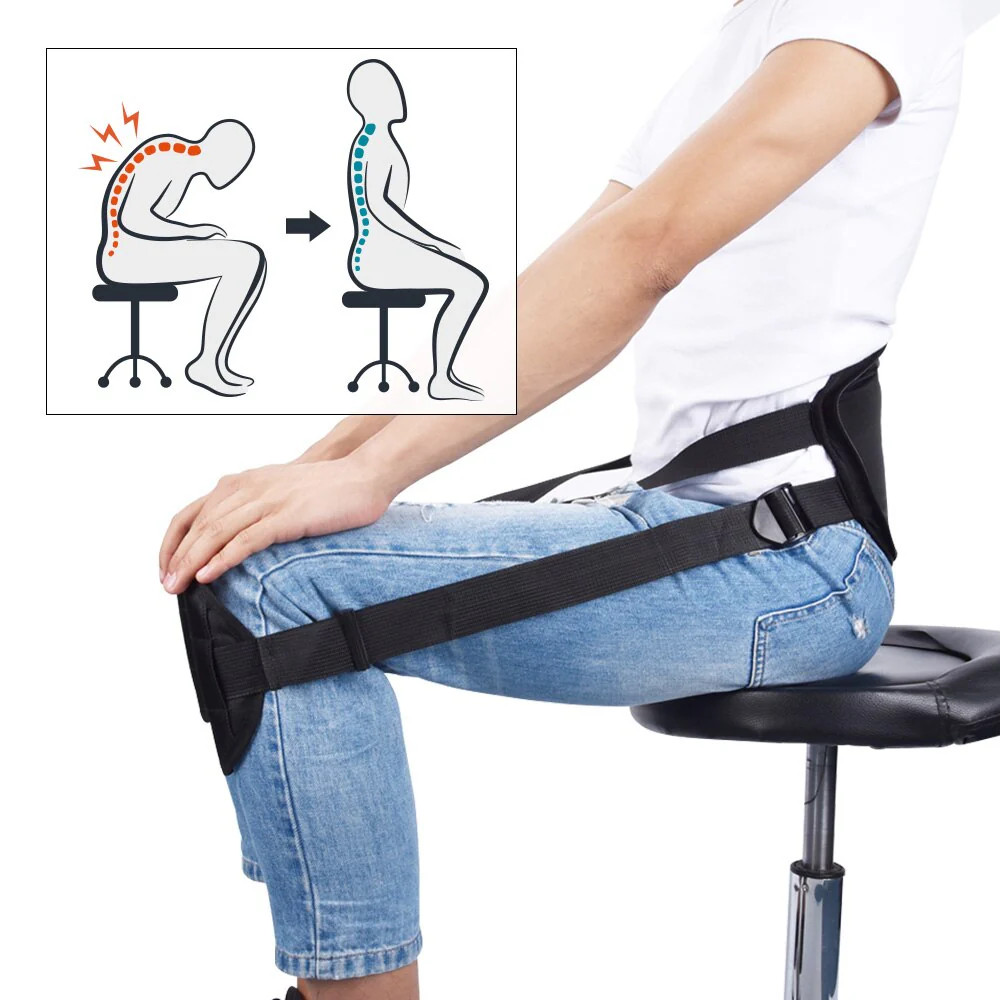 Sitting Back Posture Corrector, Adjustable Portable for Home Travel (Black)