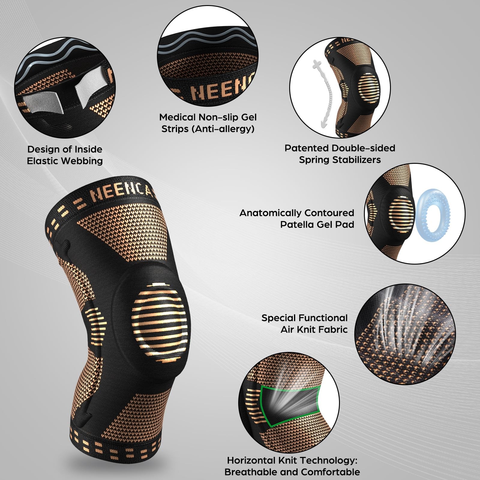 NEENCA Copper Knee Brace for Knee Pain, Knee Support with Patella Pad Side