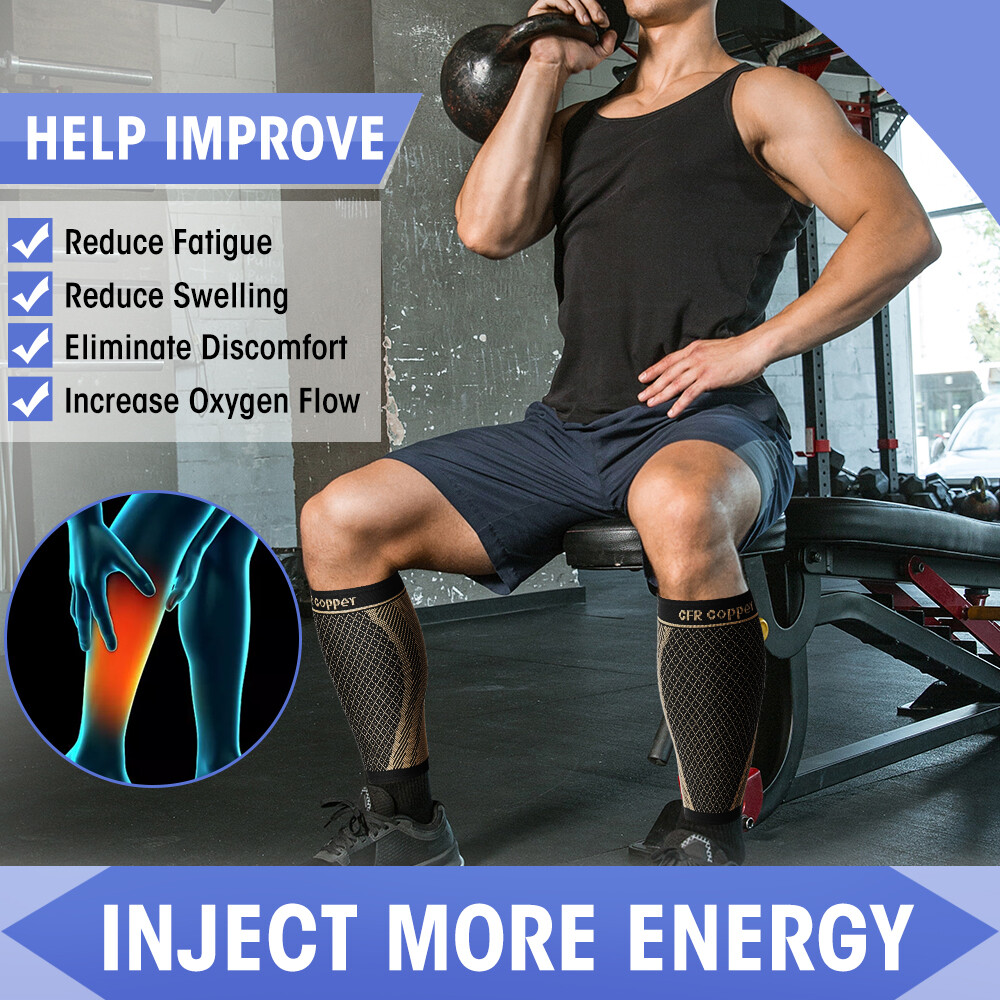 COPPER Calf Compression Sleeve Running Leg Support Brace Sport Shin Splint Socks