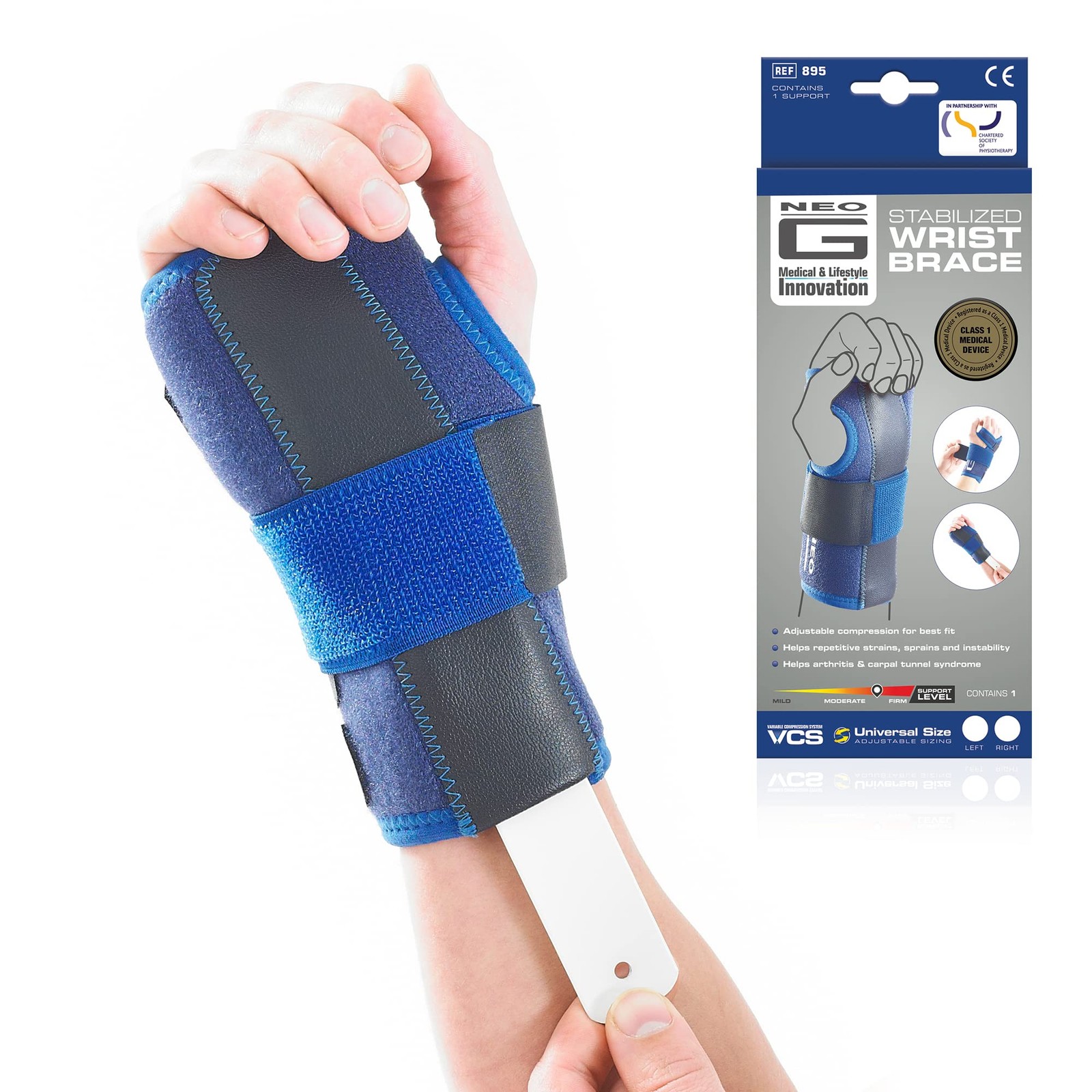 Neo-G Stabilized Carpal Tunnel Wrist Brace – Tendonitis Right, Blue