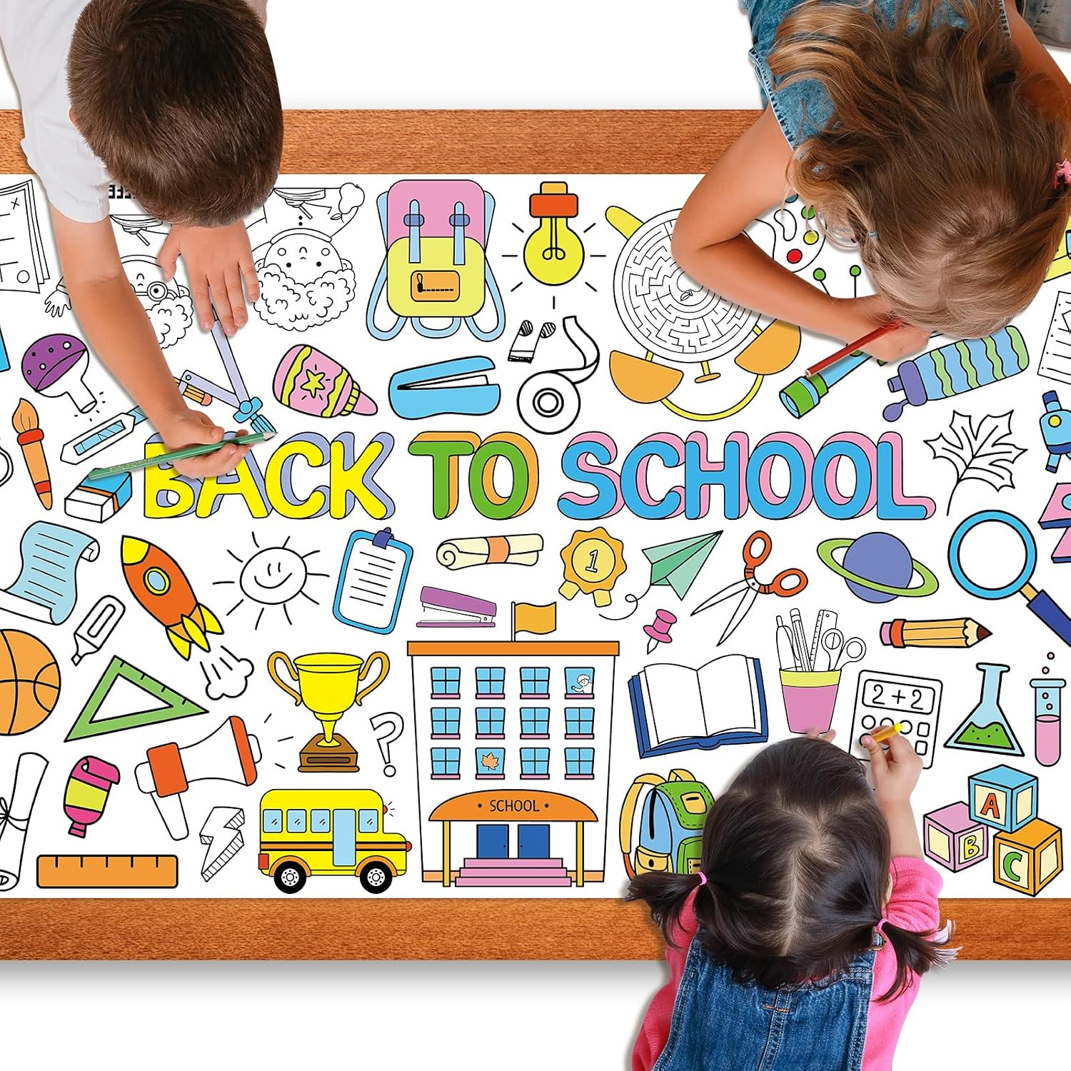 Back to School Large Coloring Poster for Kids 30 X 72 Inch, Giant Coloring Paper