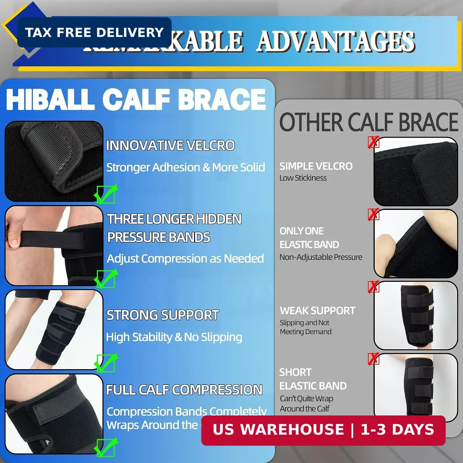 Adjustable Calf Brace, Lower Leg Compression Wrap for Men Women, Calf Com
