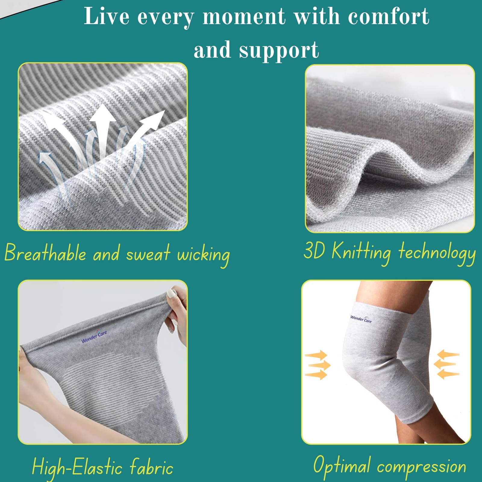 Wonder Care 2-Pack Bamboo Knee Compression Sleeve for Men and XXX-Large, Grey
