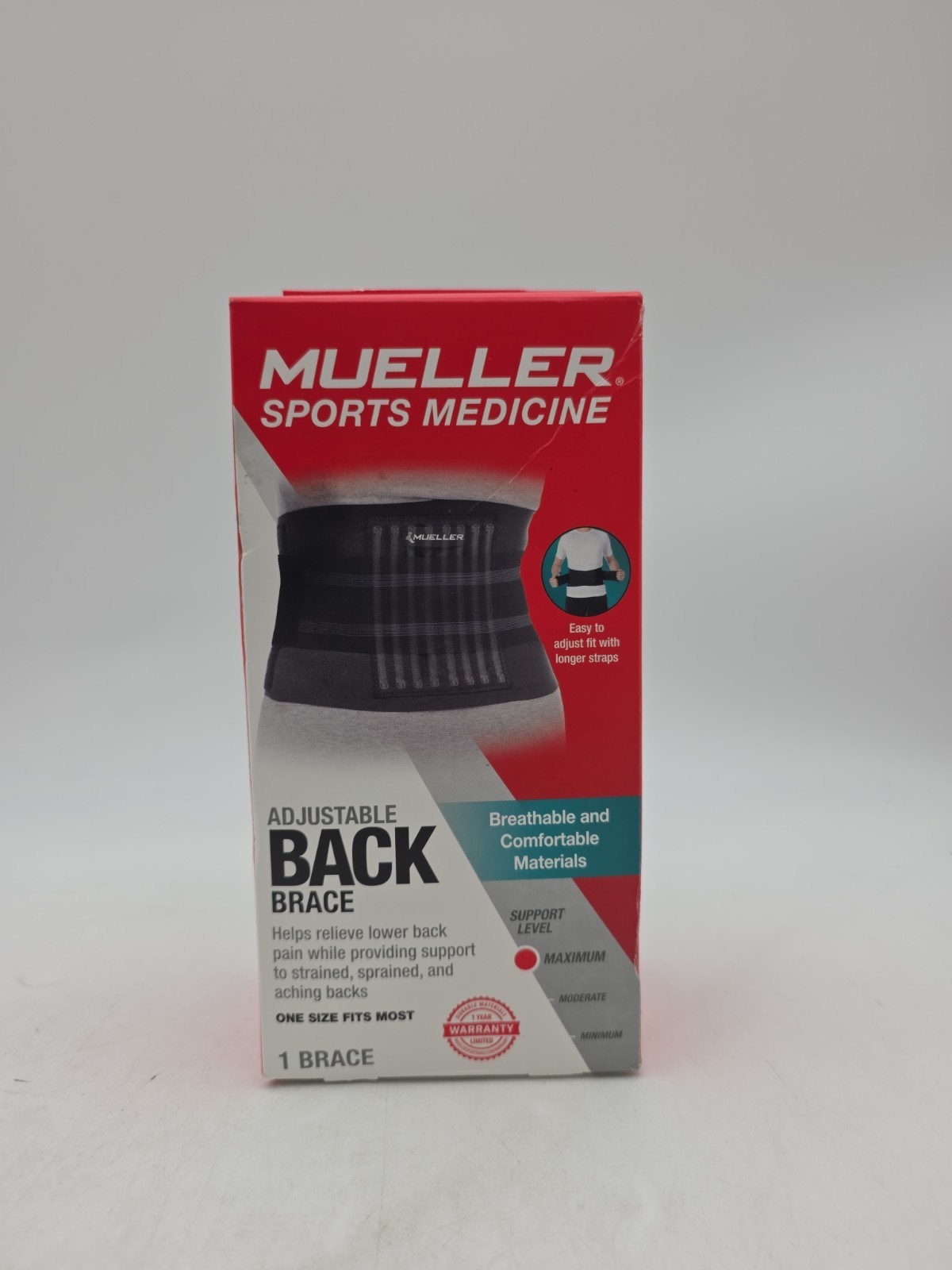 NEW Mueller Sports Medicine Adjustable Back Brace One Size Fits Most