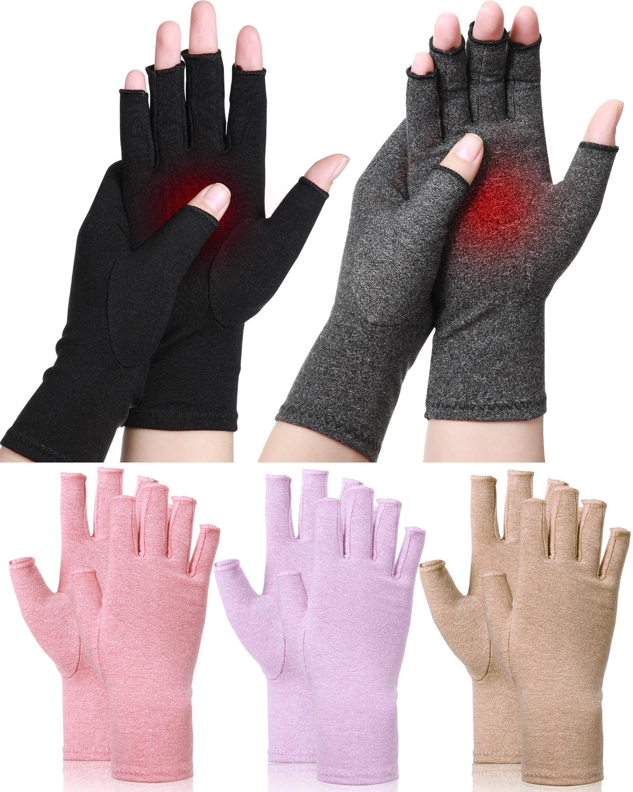 SATINIOR 5 Pairs Arthritis Large, Black, Gray, Beige, Pink, Purple