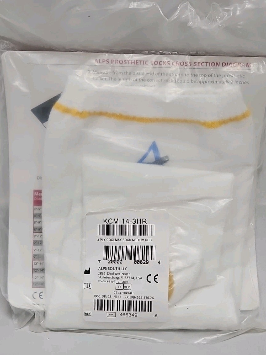 ALPS Prosthetic Sock – 3 Ply Coolmax Medium KCM 14-3HR Yellow Factory Sealed