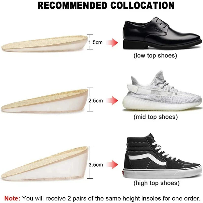 Silicone Height Increasing Insoles Invisible Heel Pads Shock Absorbing Insoles f