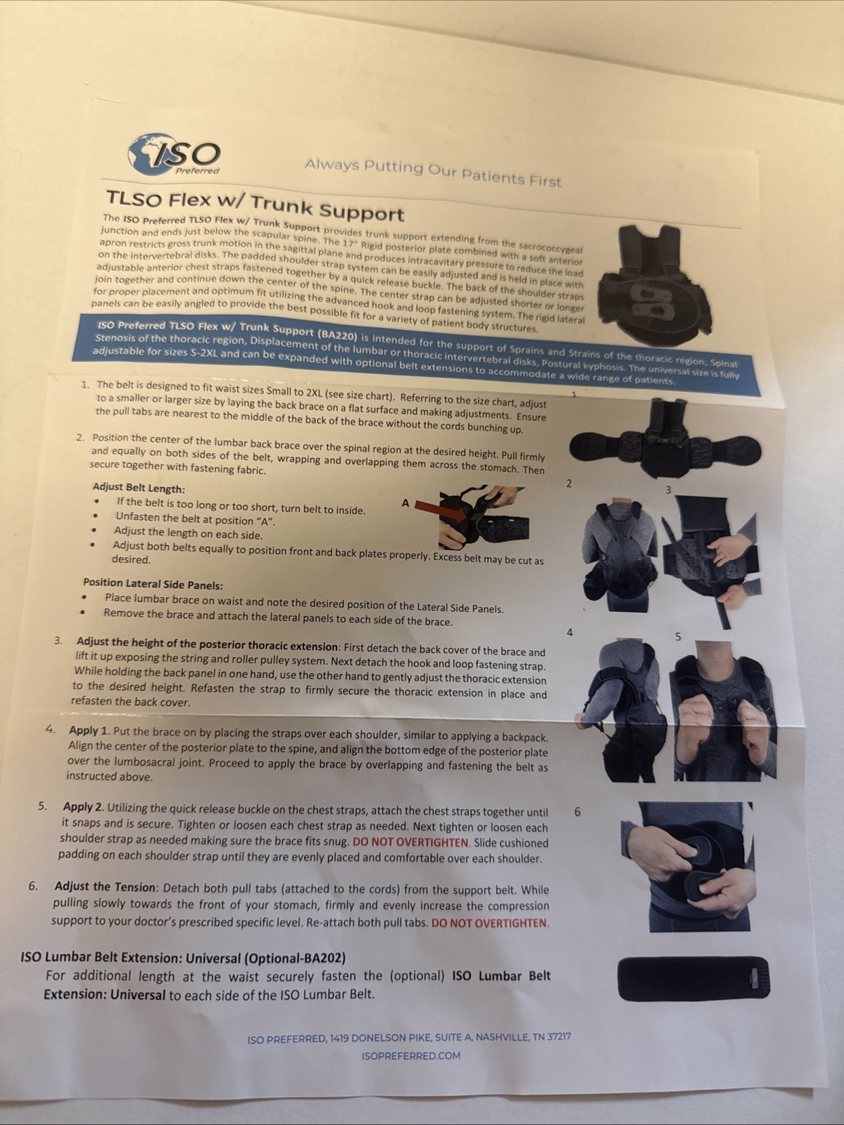 ISO Preferred Back Brace – TLSO Flex with Trunk Support ISO-BA220 Universal Size
