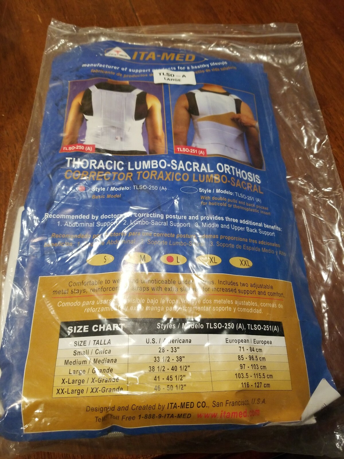 ITA-MED TLSO (Thoracic Lumbo-Sacral Orthosis) Basic Model : TLSO-250 LARGE