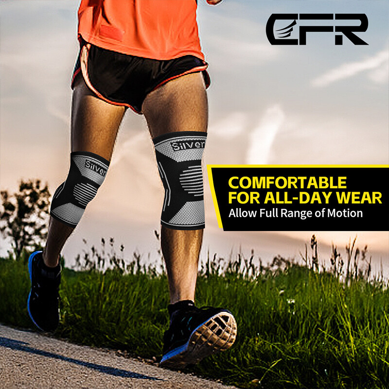 CFR Knee Sleeves Silver Compression Brace Support Sport Joint Injury Pain Relief