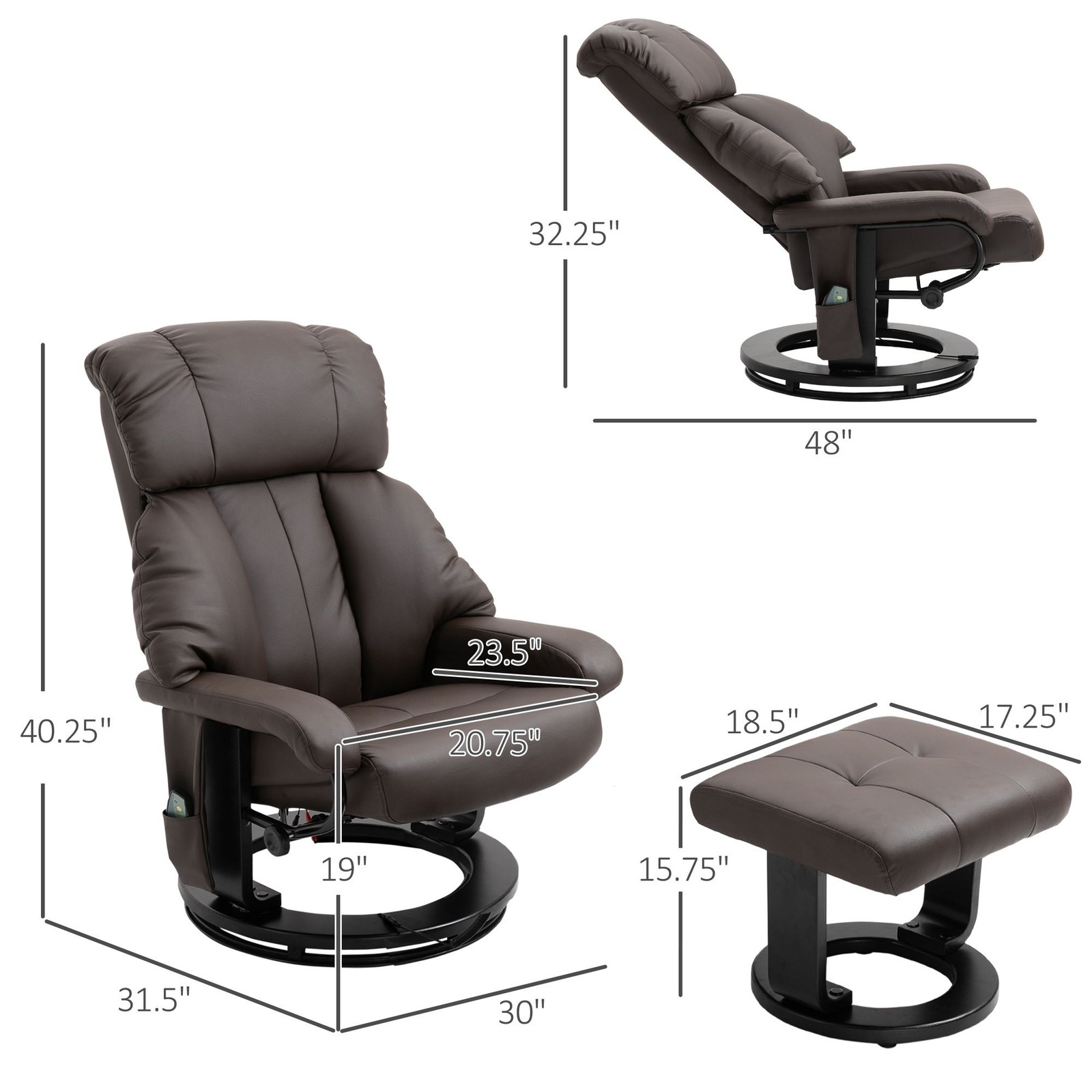 Massage Recliner Chair with Ottoman, 360° Swivel, 10 – Point Vibration, Remote