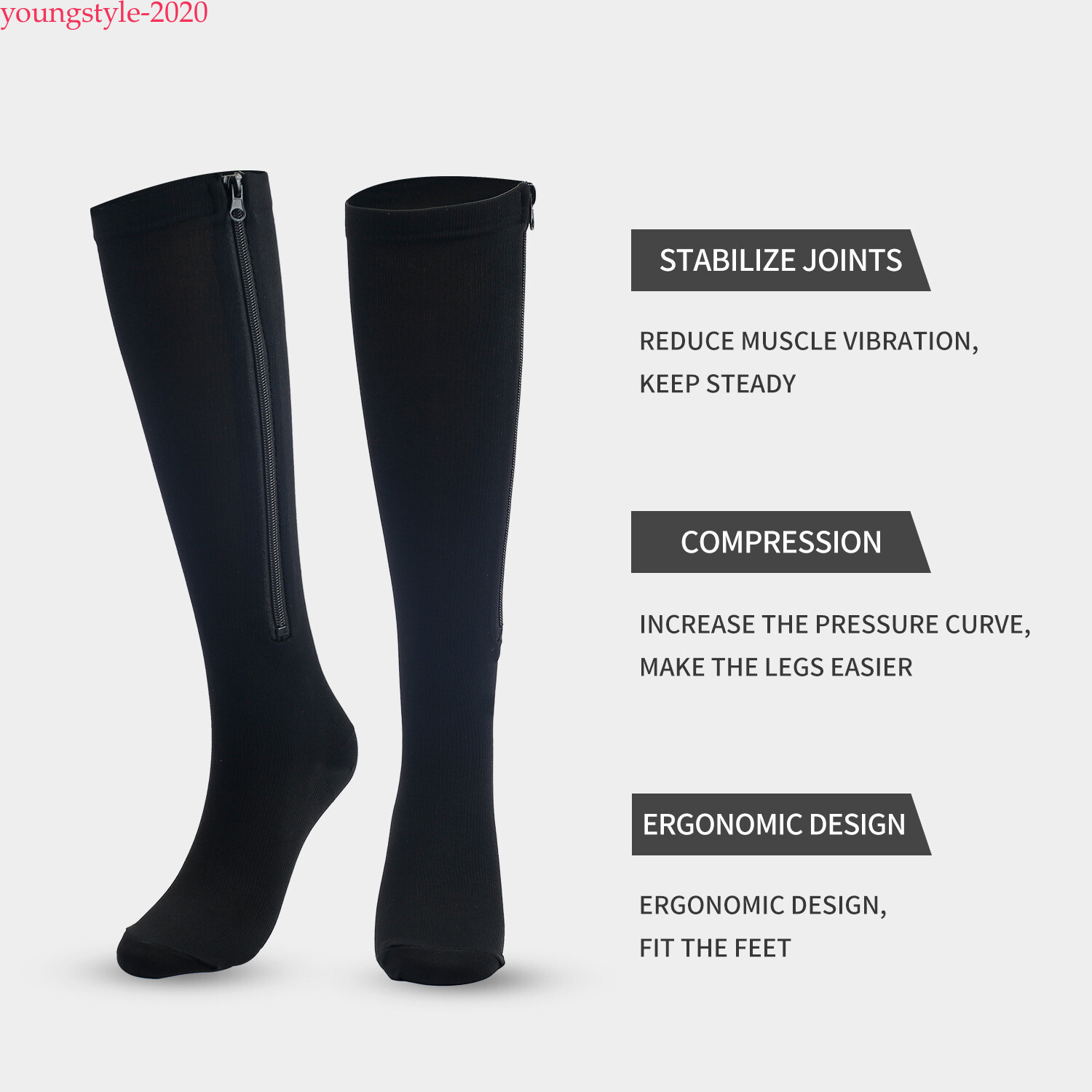Zip-Up Compression Socks 20-30 mmHg Knee-High Unisex Leg Calf Support Stockings