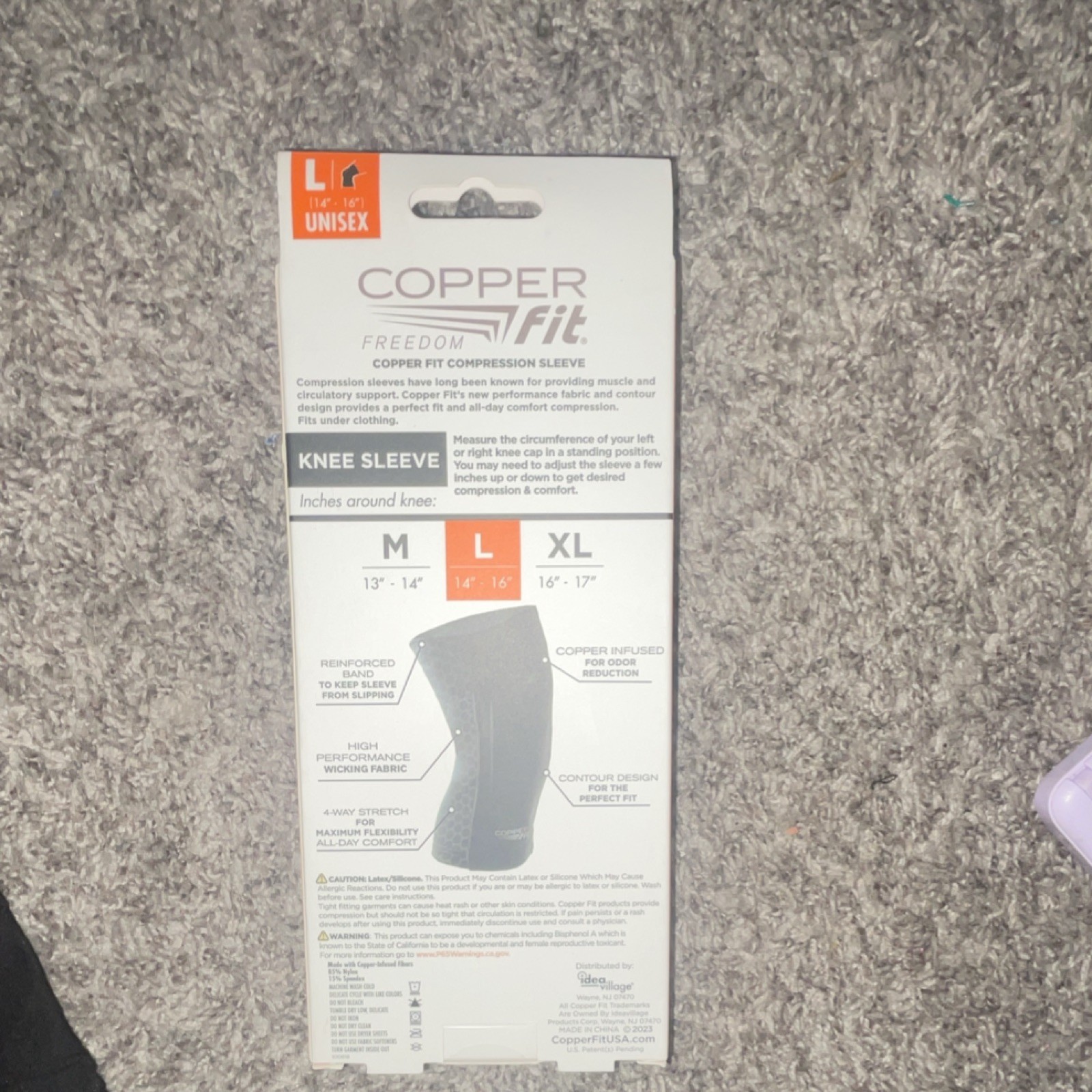 Copper Fit Freedom Knee Compression Sleeve Copper Infused Black Large Unisex