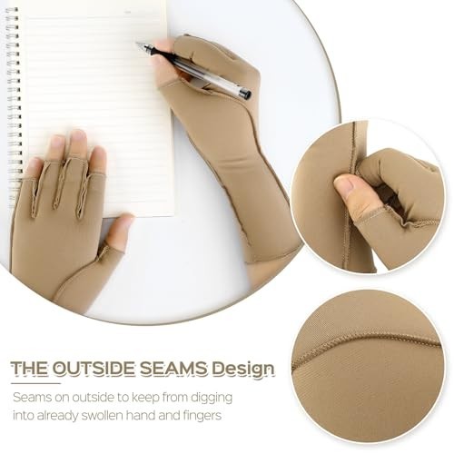 Arthritis Compression Gloves Fingerless Carpal Tunnel Relief 3 Pairs Large Nude