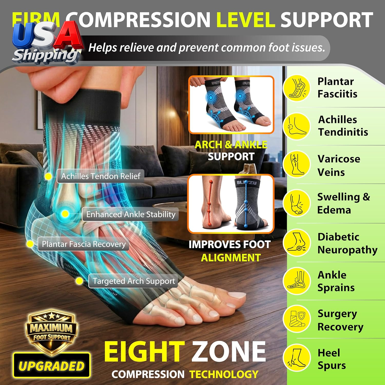 Compression Socks for Plantar Fasciitis, Achilles Tendonitis, Arthritis Relief,