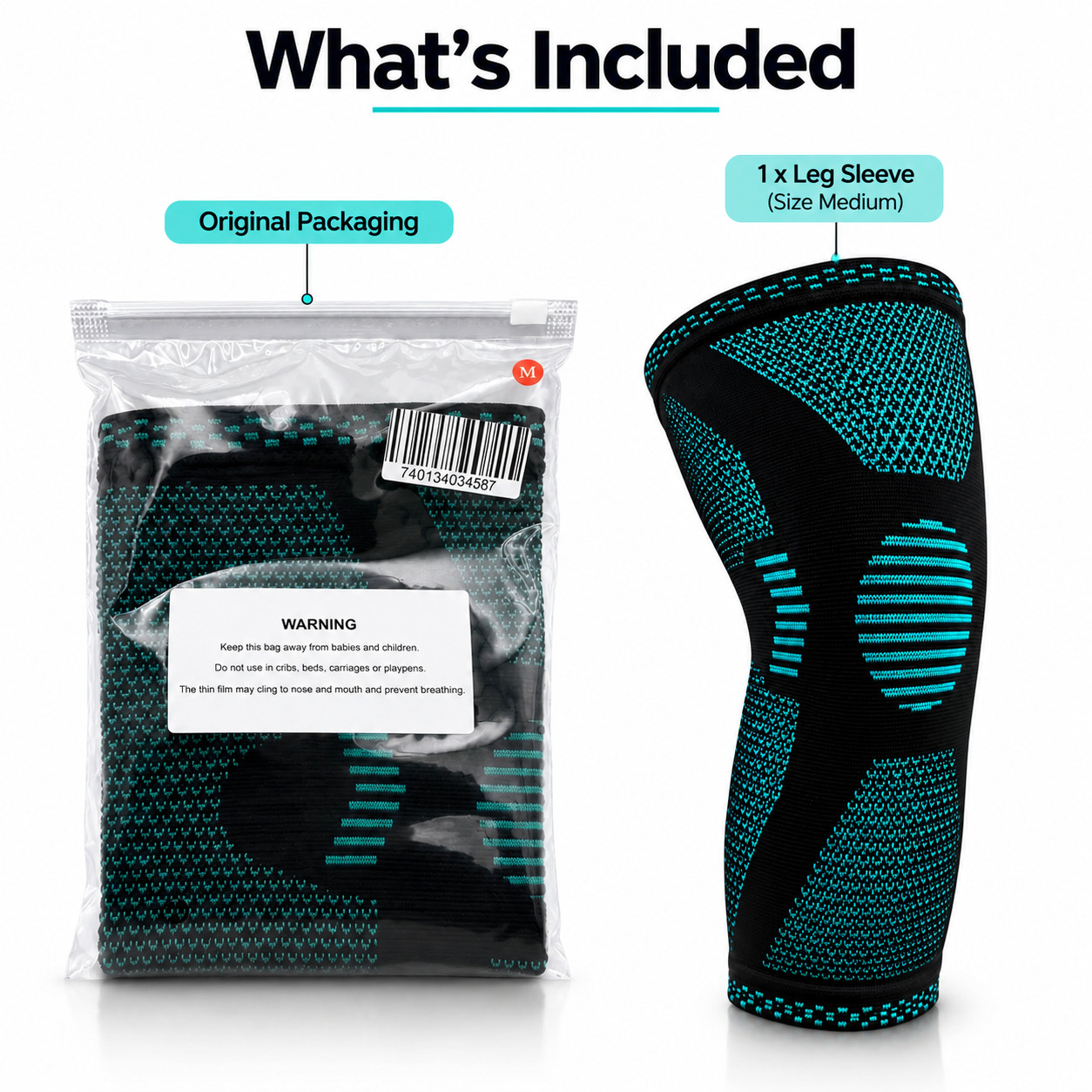 POWERLIX Knee Sleeve Compression Brace for Men & Women Leg Pain Support Size M