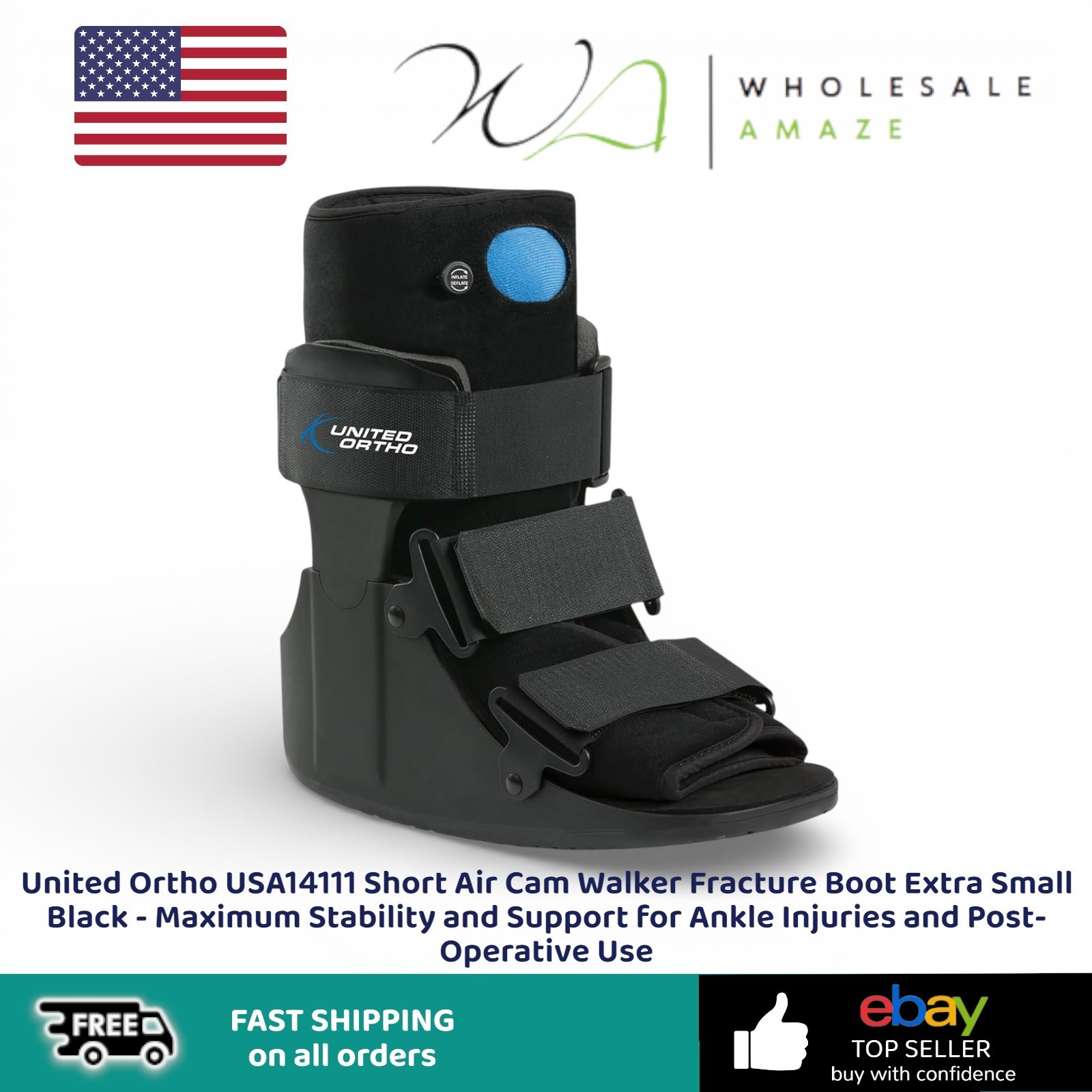 United Ortho USA14111 Short Air Cam Walker Fracture Boot Extra Small Black – Max