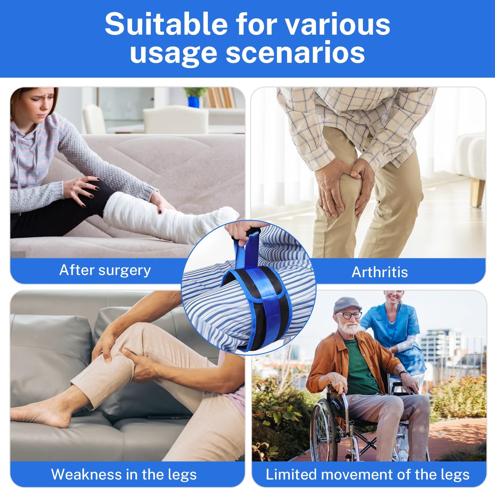 Leg Lifter Strap for Elderly & Disabled, Rigid Hand Strap & Foot Loop Mobility T