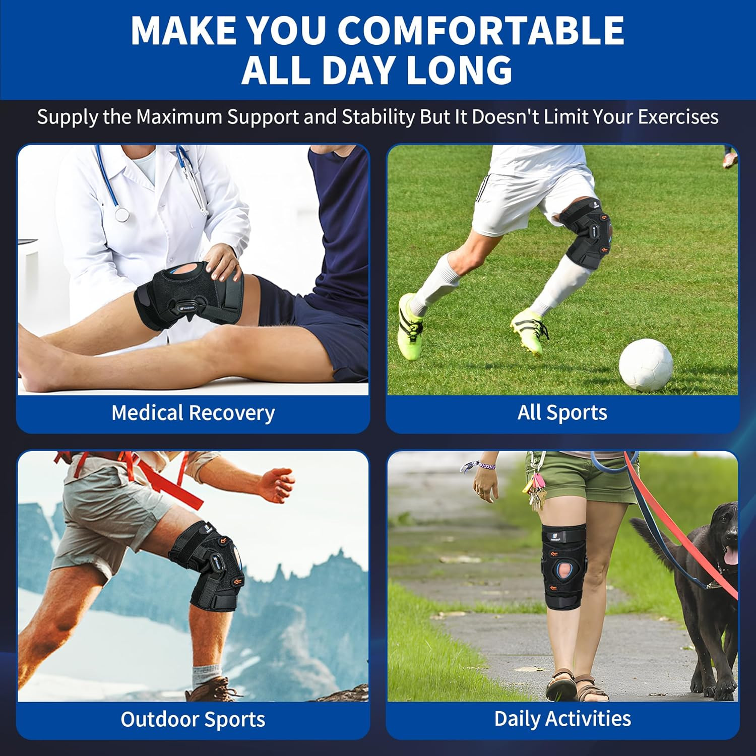 Plus Size Knee Braces for Knee Pain, Adjustable Knee Brace for Men and Women wit