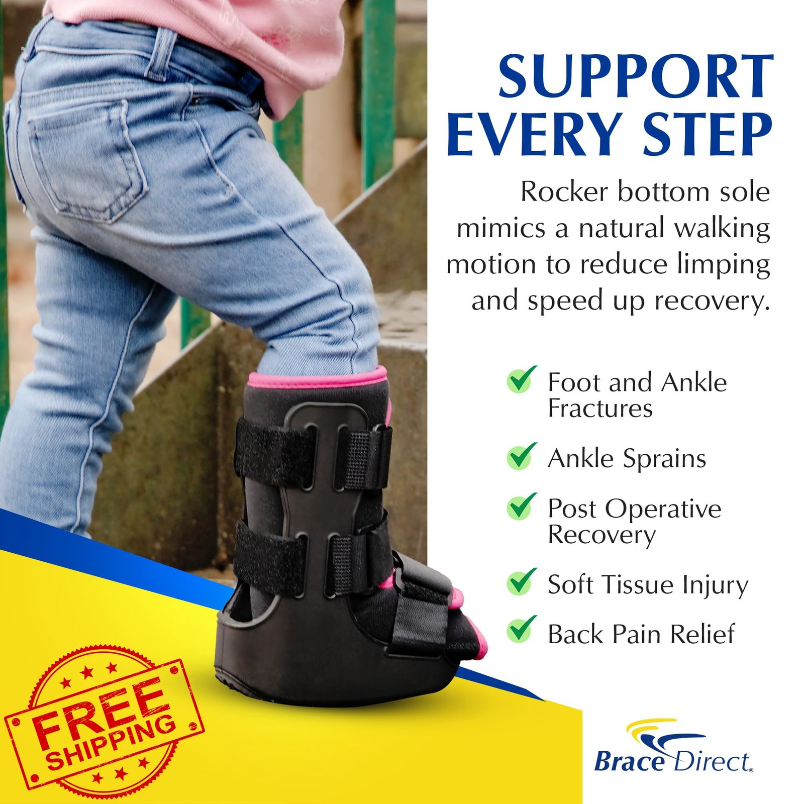 Brace Direct Kids Pink Fracture Walking Boot Med US Kids 8.5-11.5