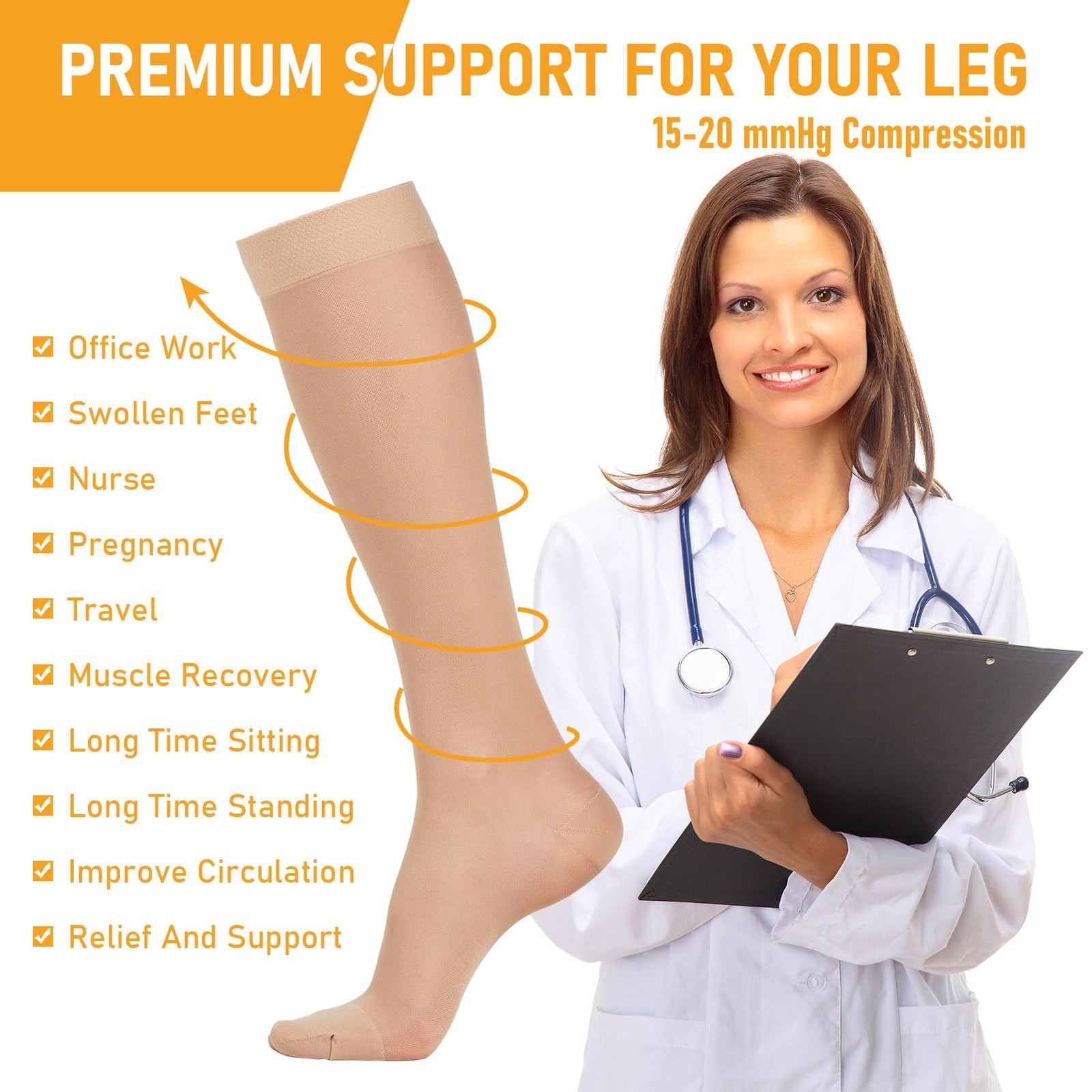 2 Pairs Sheer Compression Socks for Women – 15-20 mmHg Knee High Sheer Compre…