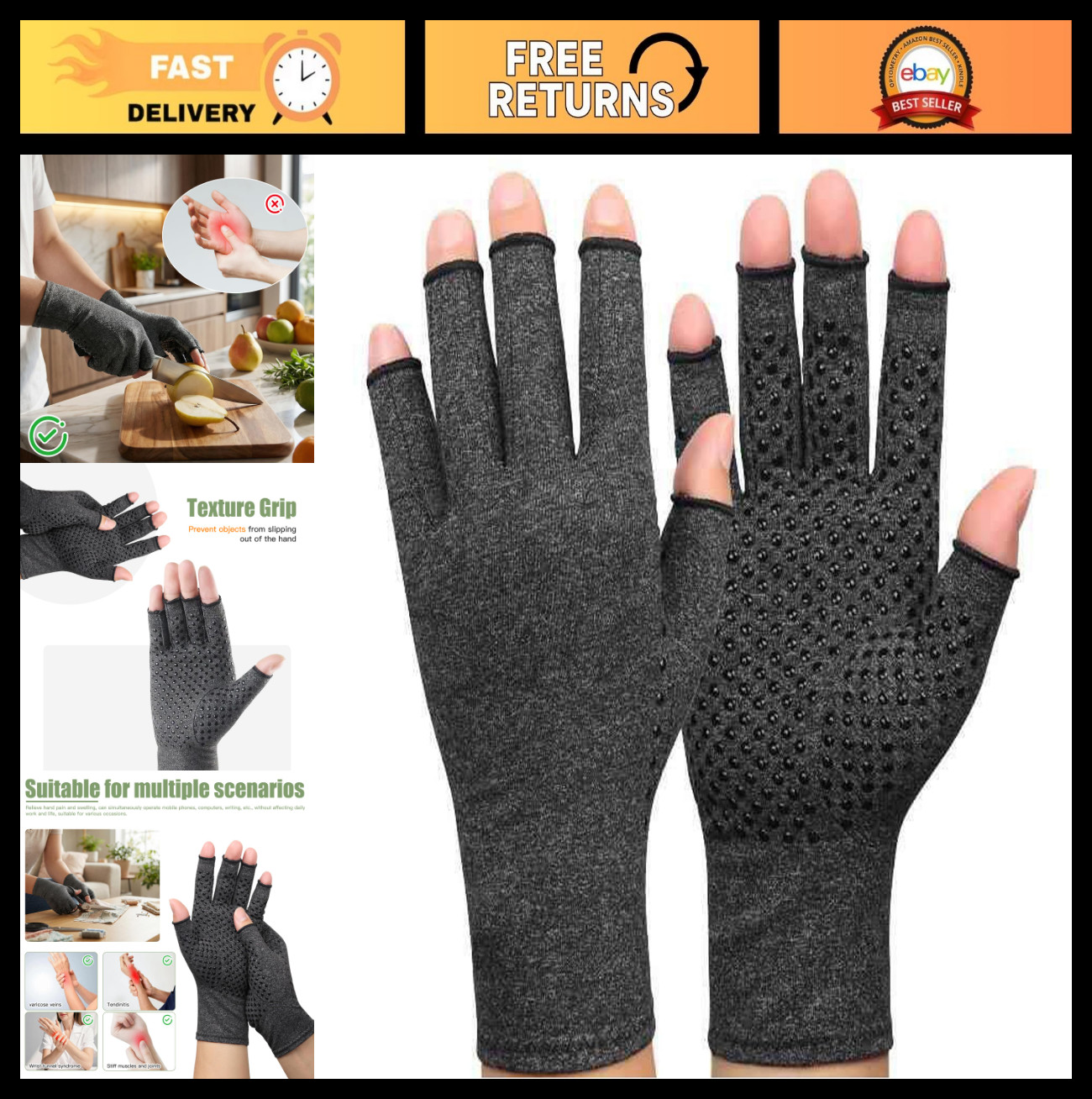 Premium Bamboo Arthritis Compression Gloves – 1 Pair, Pain Relief & Comfort
