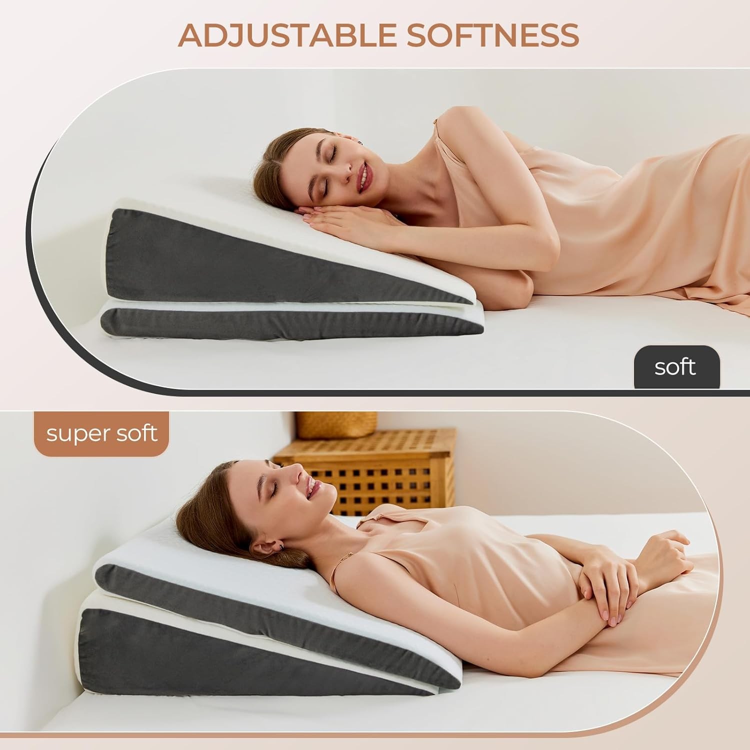 Vekkia 2PCS Wedge Pillow for Sleep Apnea,Wedge 24”x22”x7.5”, White