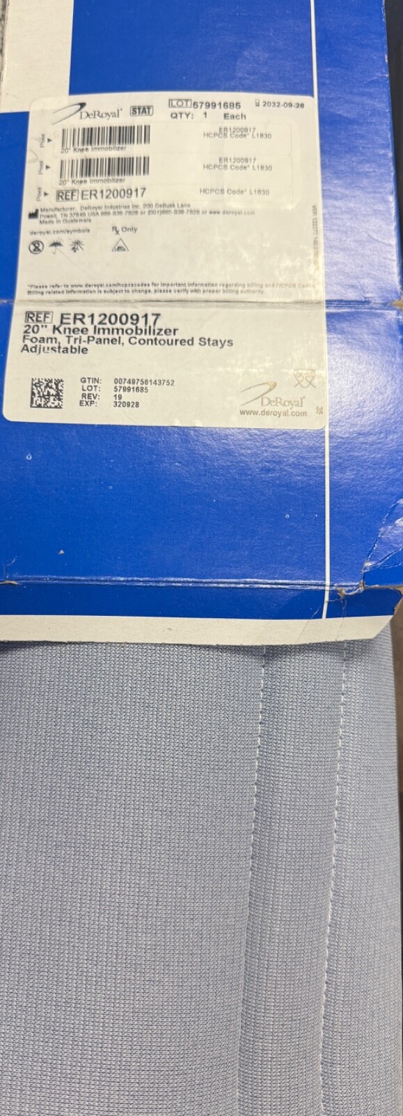 Da Royal 20″ Knee Immobilizer ER1200917 New, Shelf Worn Box Leg Brace Support