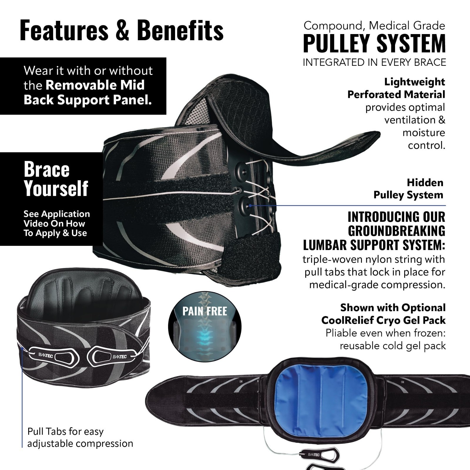 Universal Mid Back Brace for Lower Back Pain Relief, Lumbar Support Belt, Postur
