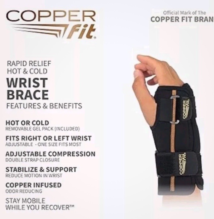 Copper Fit Rapid Relief Wrist Brace Left Right Hand Unisex Hot Cold Gel Therapy