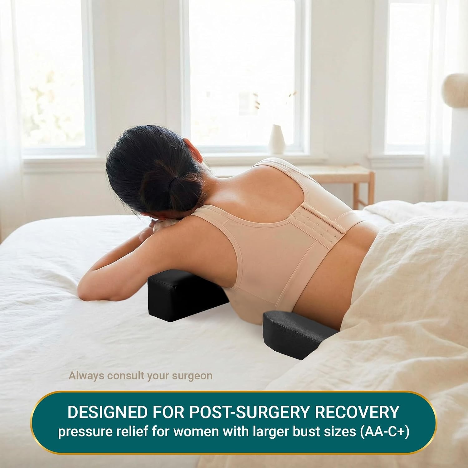 Medical Breast Pillow for Larger Bust Sizes AA-C+ Black Wedge Cushion Post