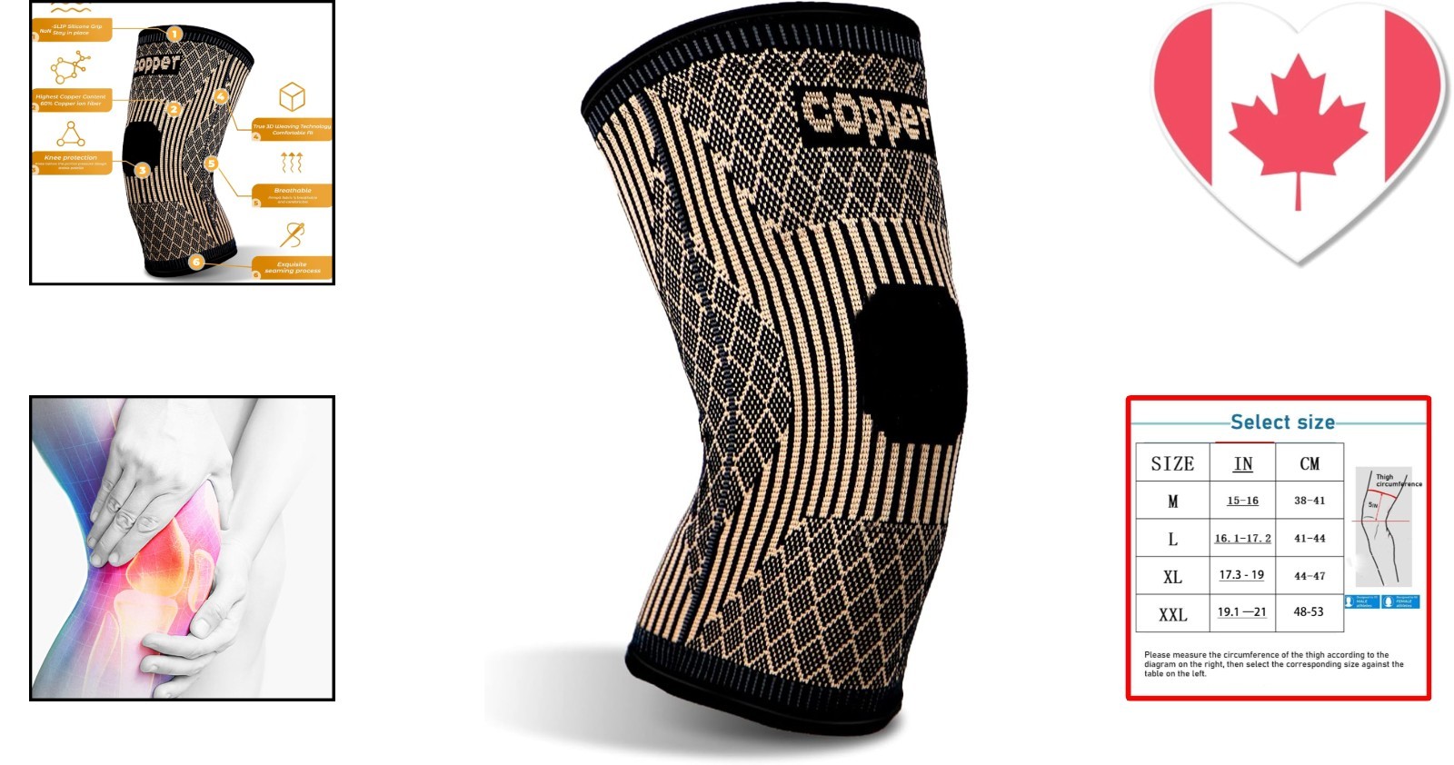 Two-Pack Medium Copper Knee Sleeves – Ideal for Pain Relief & Athletic Support