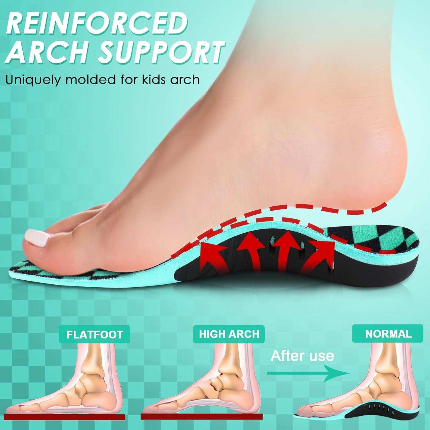 Rock Takin Kids’ Arch Support Insoles-Comfy & Adjustable! L -2.5-4.5 little kids